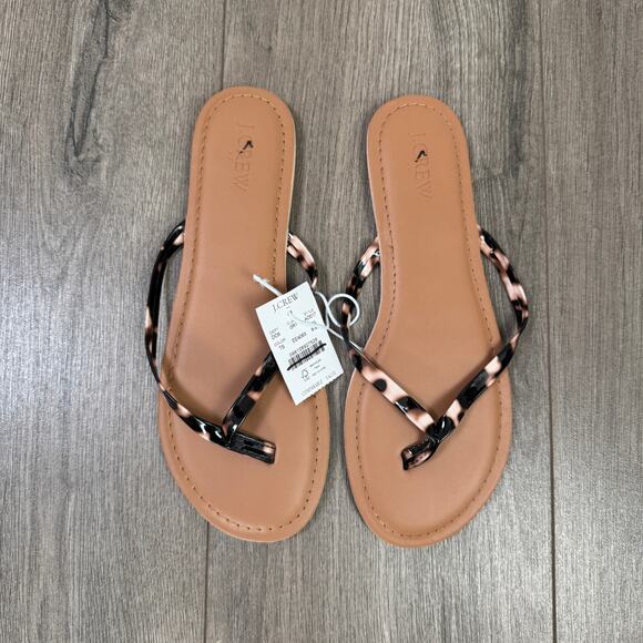 J.Crew Easy Summer Flip Flop Sandals WMNS 8M Tortoise Shell Flat Slip-On Casual - Picture 2 of 6